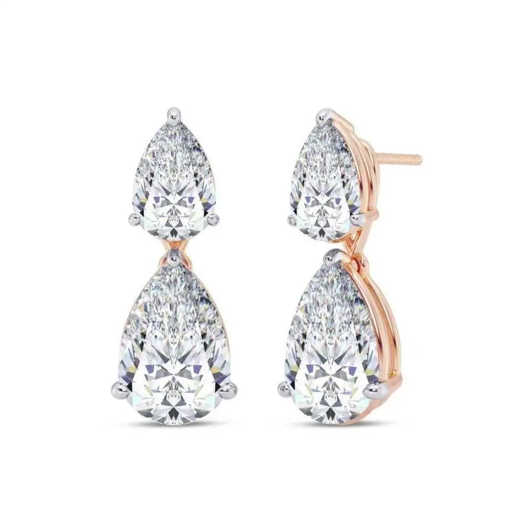 7 Carat Rose Gold Moissanite Drop Setting Pear Shaped Earrings for a Luxurious Look Wedding & Everyday Wear