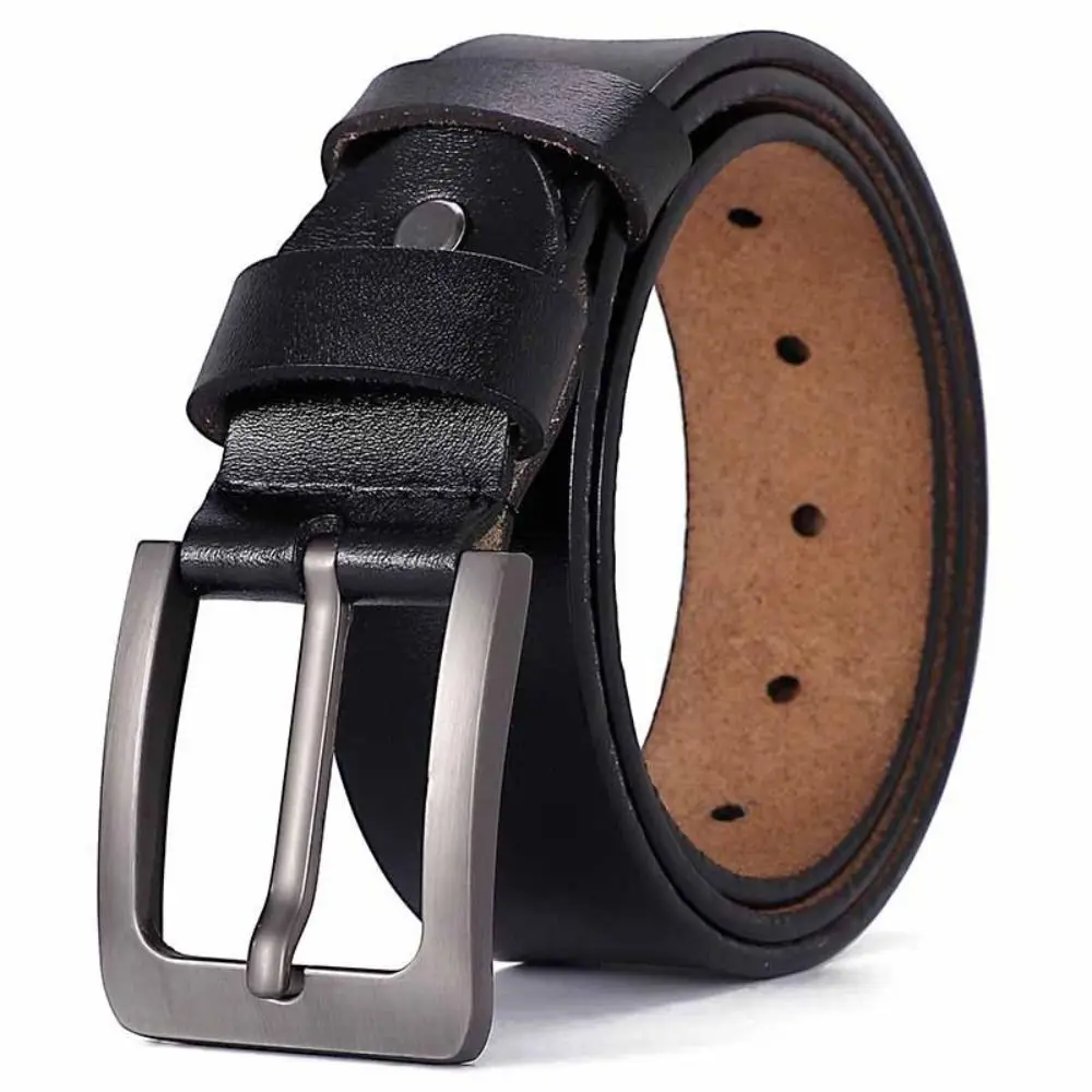 Soft Cowhide Leather Waist Belt Men 110/120cm Vintage Metal Buckle Belt Jeans Adjustable Men's Business Belt Daily