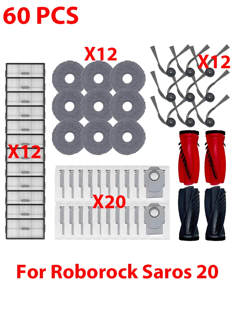 Części zamienne do Roborock Saros 20: szczotka główna, szczotka boczna, mop, filtr HEPA, worek na kurz, akcesoria zamienne do robota odkurzającego. — 2