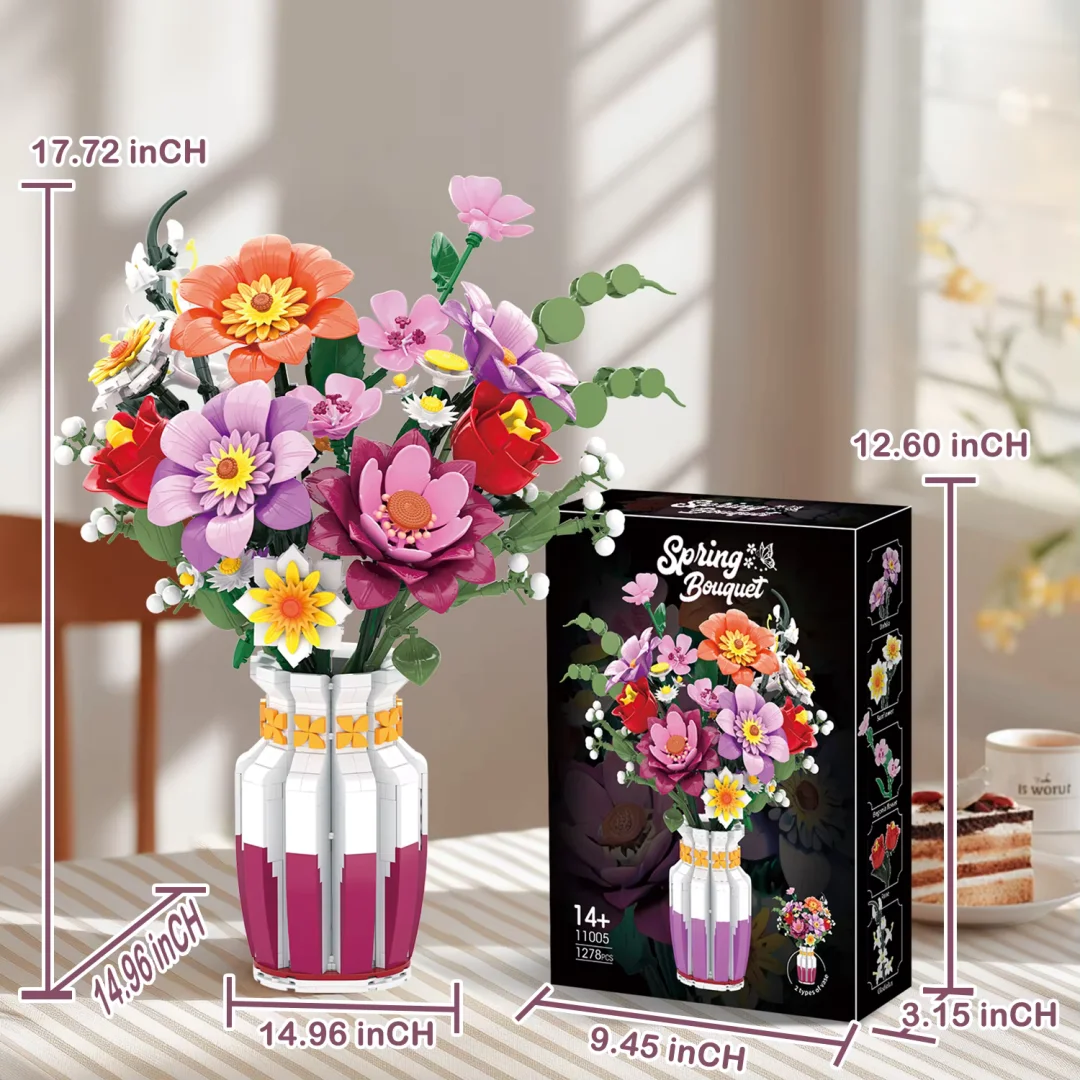 

1278 + набор для сборки бессмертных цветов | Букет цветов в китайском стиле | Хэллоуин и рождественский подарок | С вазой для цветов