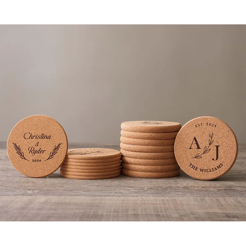10Pcs Custom Cork Coaster Wedding Favors Rustic Coasters Christmas Housewarming Bachelorette Table Decoration Bridal Shower Gift