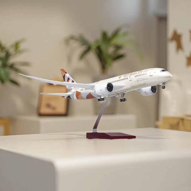 43cm Resin Aircraft Model B787 Etihad Airways Diecast 1/130 Scale Planes With Stand & Wheels For Aviation Enthusiasts Collection