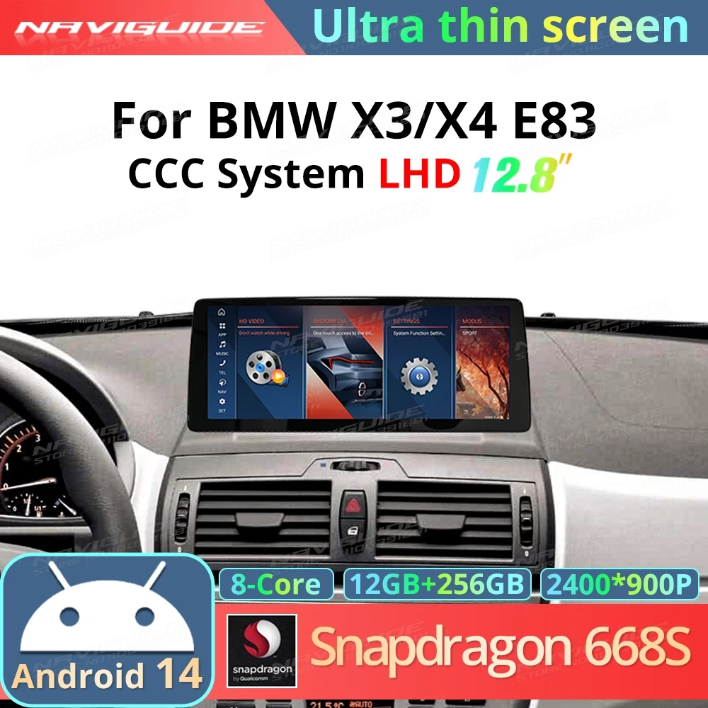 

NAVIGUIDE 12.8" Ultra Thin Screen For BMW X3 X4 E83 CCC Wireless CarPlay Android Auto Colorful Dashboard Smart Car Systems GPS