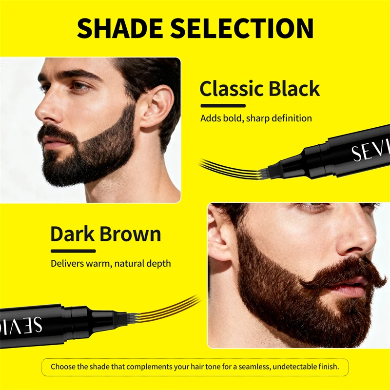 Waterproof Double Ended Beard Pen 5ml Black/Dark Brown Beard Filling Pencil Four Prong Hair Eyebrow Stuffing Pen Beard Styling