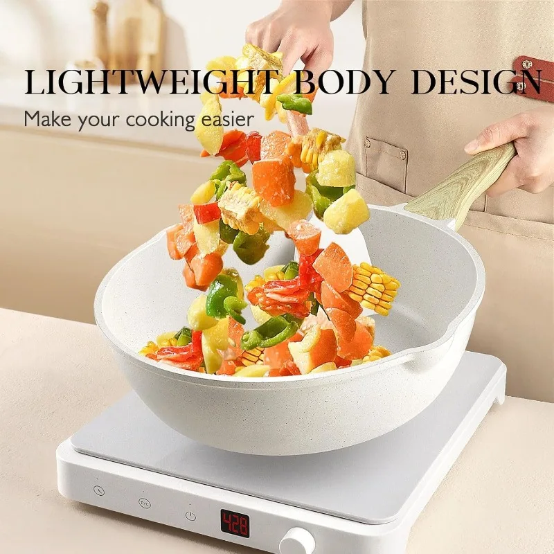 Pots and Pans Set Non Stick - 14 Pcs White Granite Kitchen Cookware Sets Nonstick Induction Cookware Cooking Pan Set with F image 4