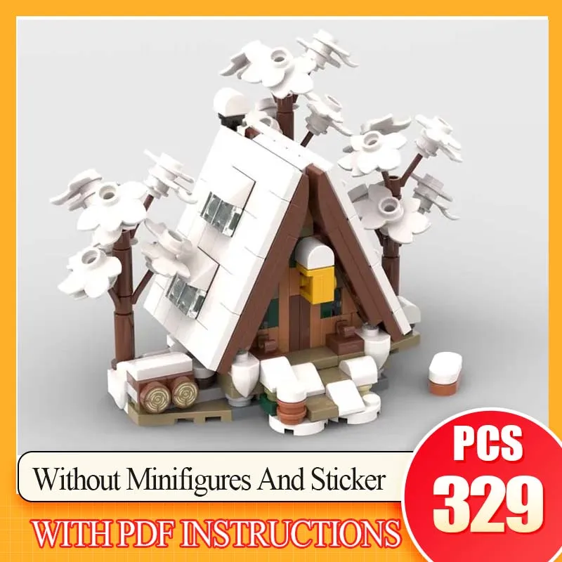 Bloques de Construcción de Arquitectura para Armar, Juguetes de Exhibición, Regalos, 329 Piezas, Mini 21338, Cabaña en Forma de A - Versión de Invierno, Modelo MOC