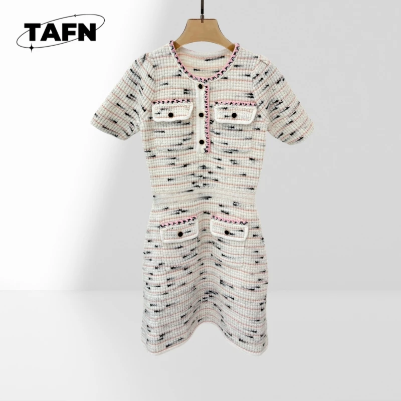 

Летнее платье с круглым вырезом, усовершенствованная текстура, модное и удобное белое с принтом, элитный французский стиль A 040904