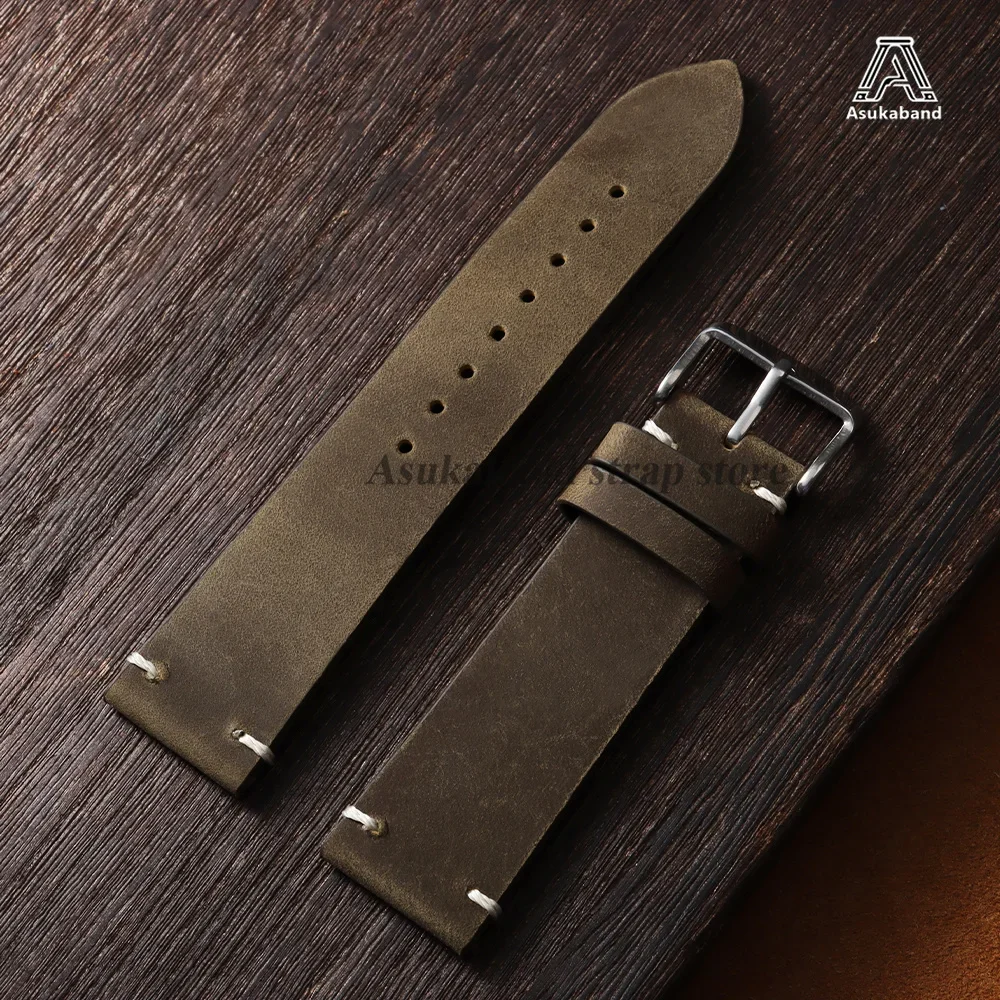 18/19/20/21/22/24mm Vintage Öl-Wachs-Leder-Uhrenarmband für Omega für Seiko Handgenähtes Rindsleder-Armband Smartwatch-Armband – Detail 11