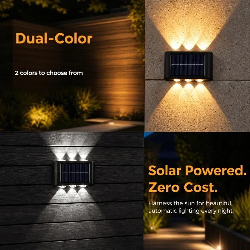 1/2/4/8Pack Solar Powered Wall Lights Outdoor Waterproof LED Solar Light Up and Down Luminous Lighting for Garden Fence Decor