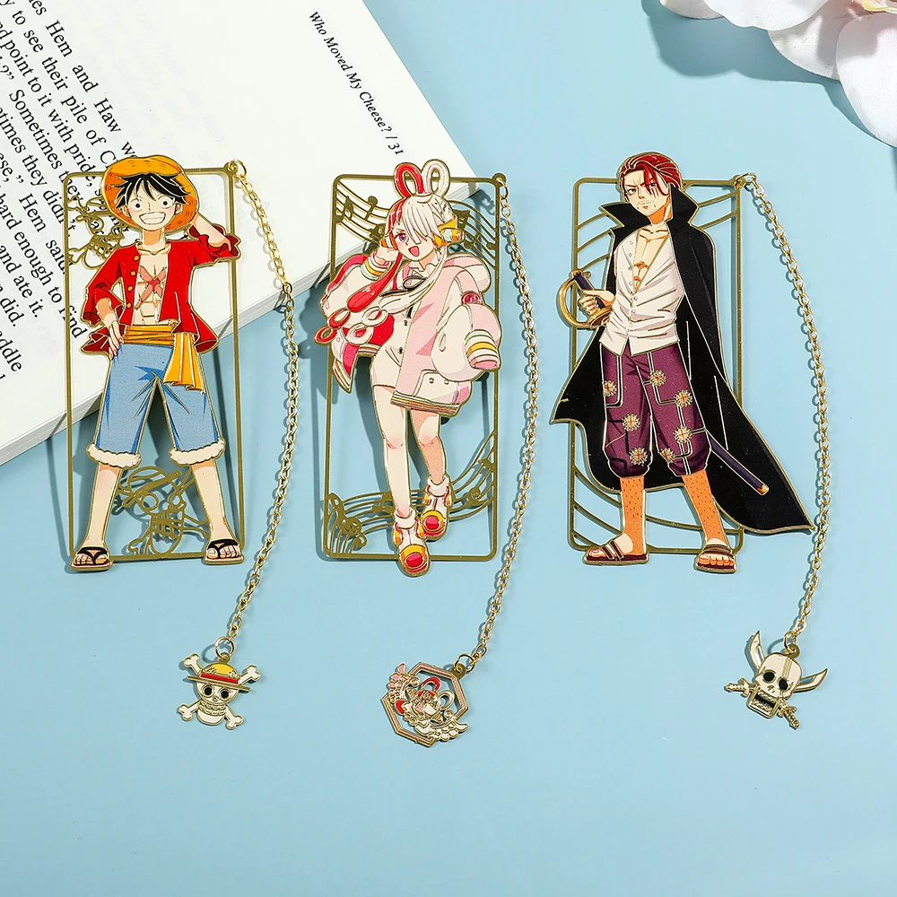 One Pieces Luffy Shanks Uta Book Mark Anime Brass Metal Bookmark for Book Lover Gift Fans Collection Stationery School Supplies