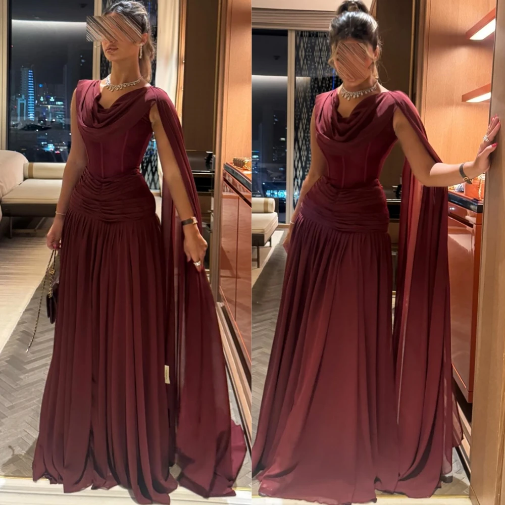 Customized Elegant V-Neck Chiffon Evening Dress Delicate Watteau Train Prom Dress Temperament Sleeveless Special Occasion Gown