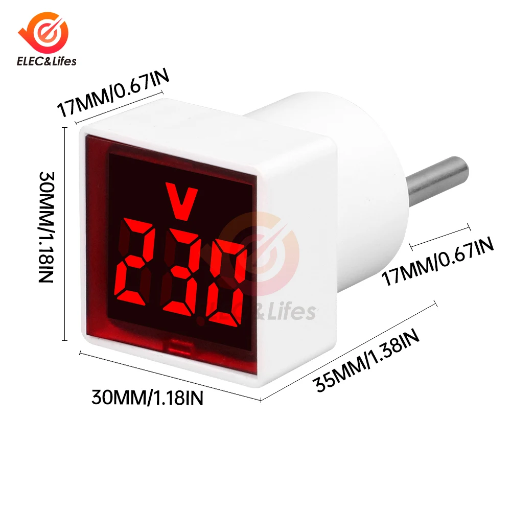 AC 220V/230V Universal Square European Plug Type Household Digital AC Voltmeter Indicator Voltage Measurement Range: 50~500V