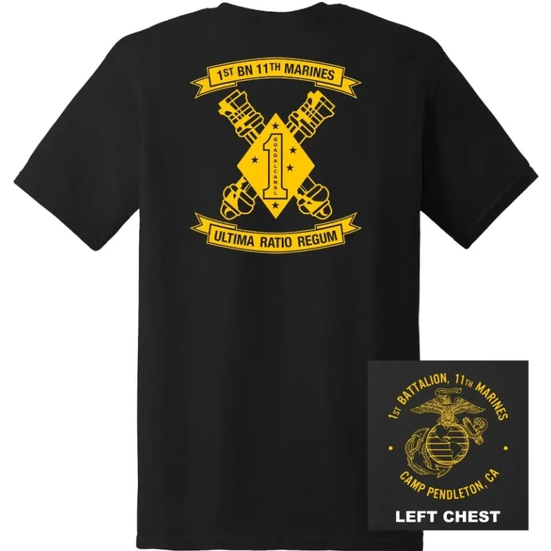 قوات مشاة البحرية الأمريكية - الكتيبة الأولى، تي شيرت فوج مشاة البحرية الحادية عشر 100% قطن برقبة دائرية وأكمام قصيرة تي شيرت رجالي صيفي كاجوال #3