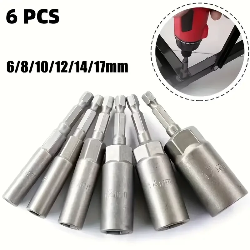 

6pcs Strong Magnetic Long Deep Nut Screwdriver Drill Bit Impact Socket Adapter Power Tool Kit for Power Drills & Impact Drivers