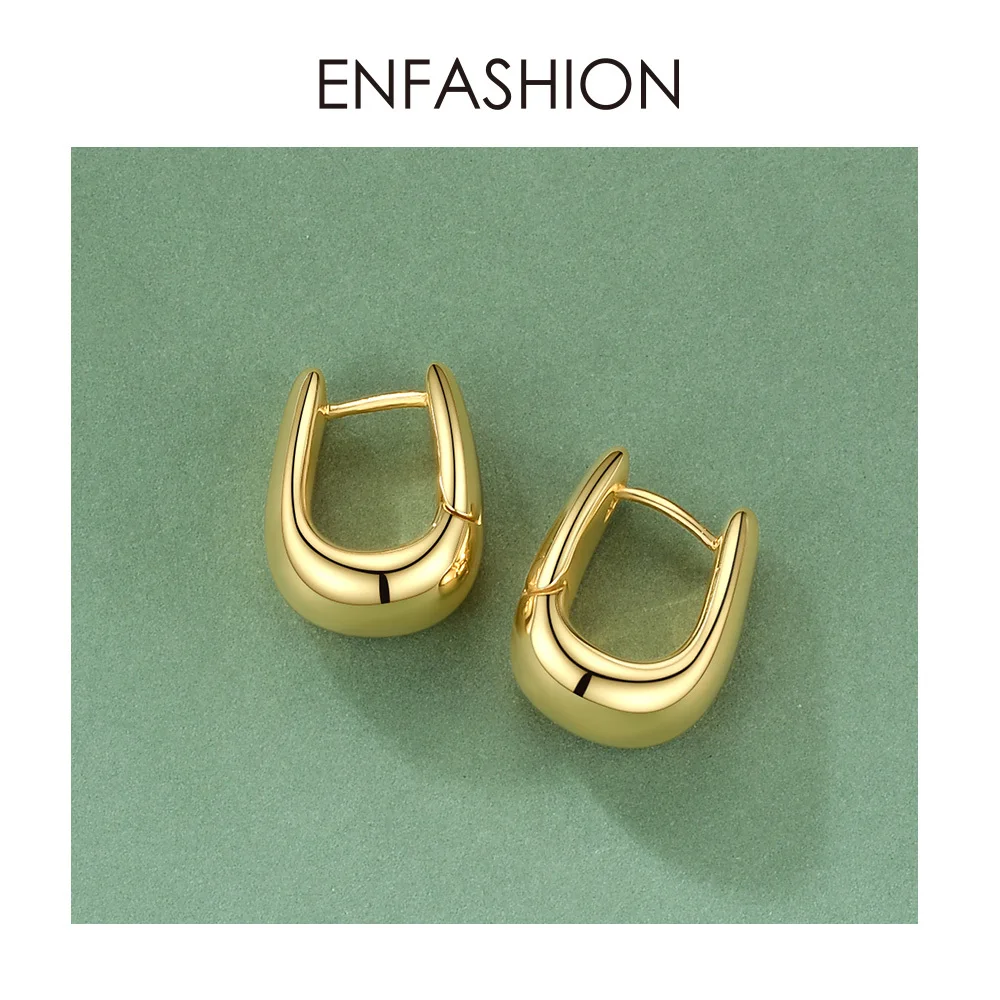 ENFASHION U Shape Hoop Earrings Gold Color Cute Geometric Small Circle Hoops Earings Fashion Jewelry For Women Gift Aros E191114