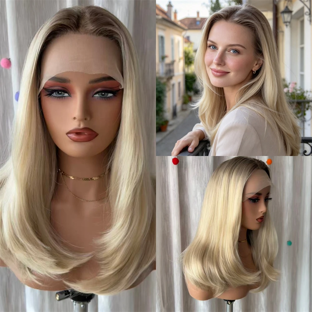Cosplay Party Daily Wear Ombre Light Golden Blonde Highlights Balayage Natural Hair Wig Synthetic Glueless Wigs Glueless Wigs