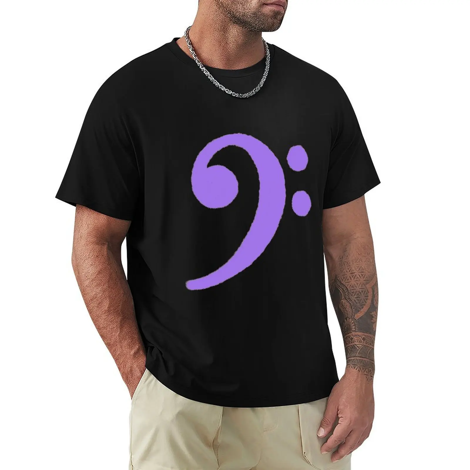 Bass Clef Purple T-Shirt Stylish Print Short Sleeve Tee