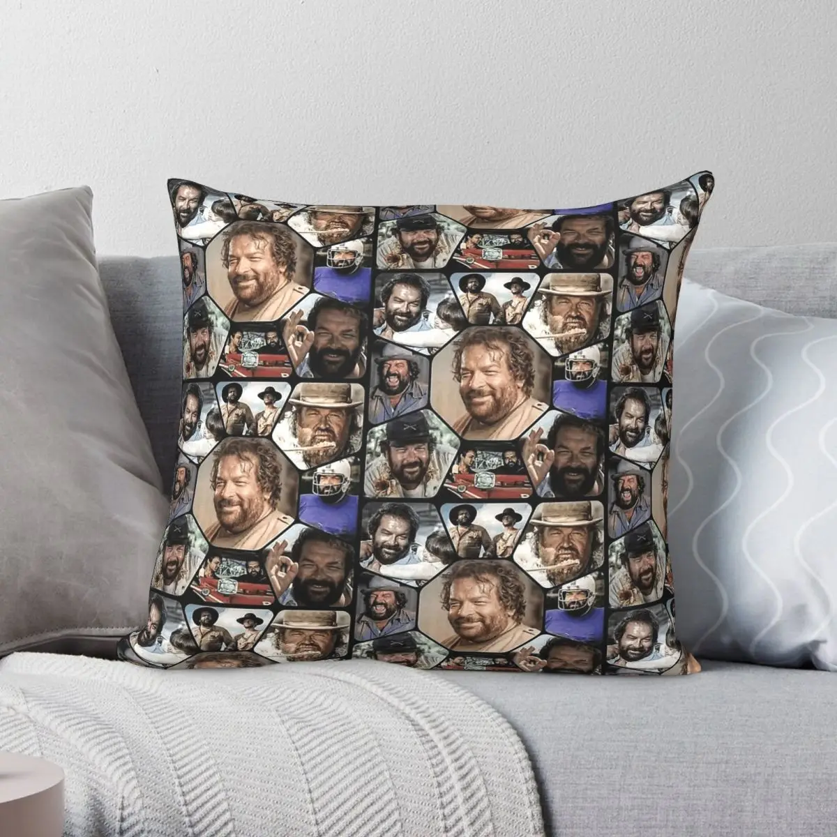 Bud Spencer Carlo Pedersoli Montage Square Pillowcase Polyester Linen Velvet Pattern Zip Decor Pillow Car Cushion Cover 45x45