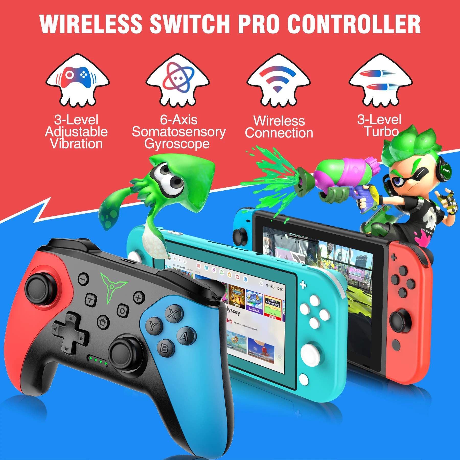 DinoFire For Nintend Switch Pro Controller  Switch Wireless Controllers  6-Axis Gyro  Dual Motor Vibration Pro Gamepad Accessory