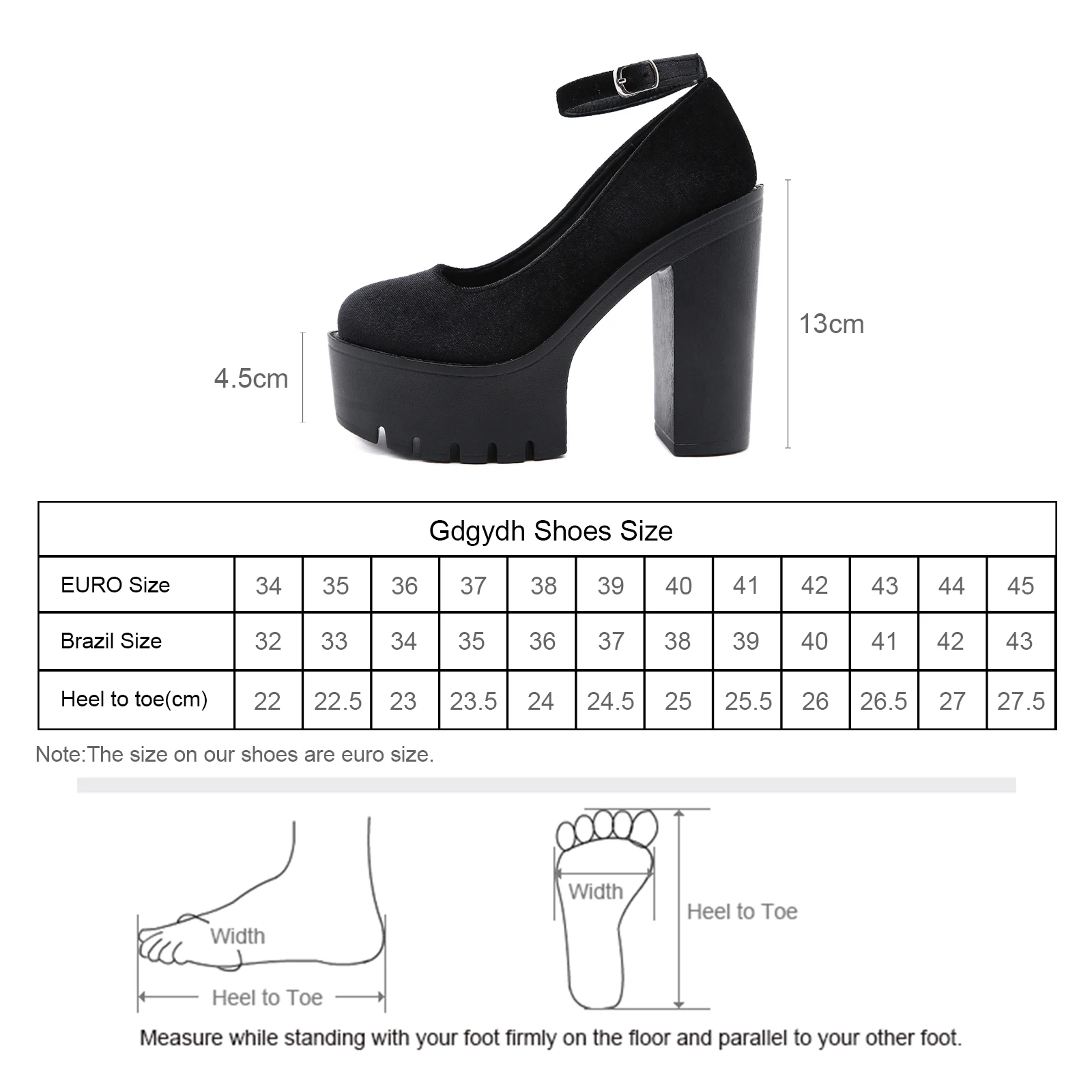 Gdgydh Women\'s Block Heeled Platform Shoes Round Closed Toe Ankle Buckle Strap High Heels for Party Solid Color Pumps