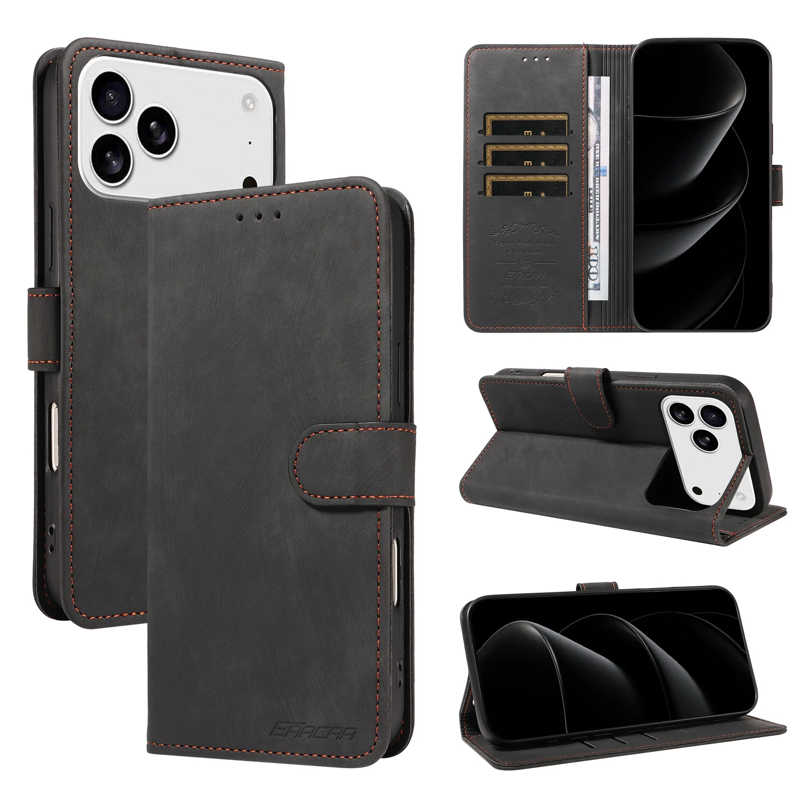 TPU-Leder-Handyhülle für iPhone 16e 16 Pro Max 15 14 13 12 11 XS 7 8 stoßfest mit Kartensteckplatz, Ständer und Brieftaschenfunktion