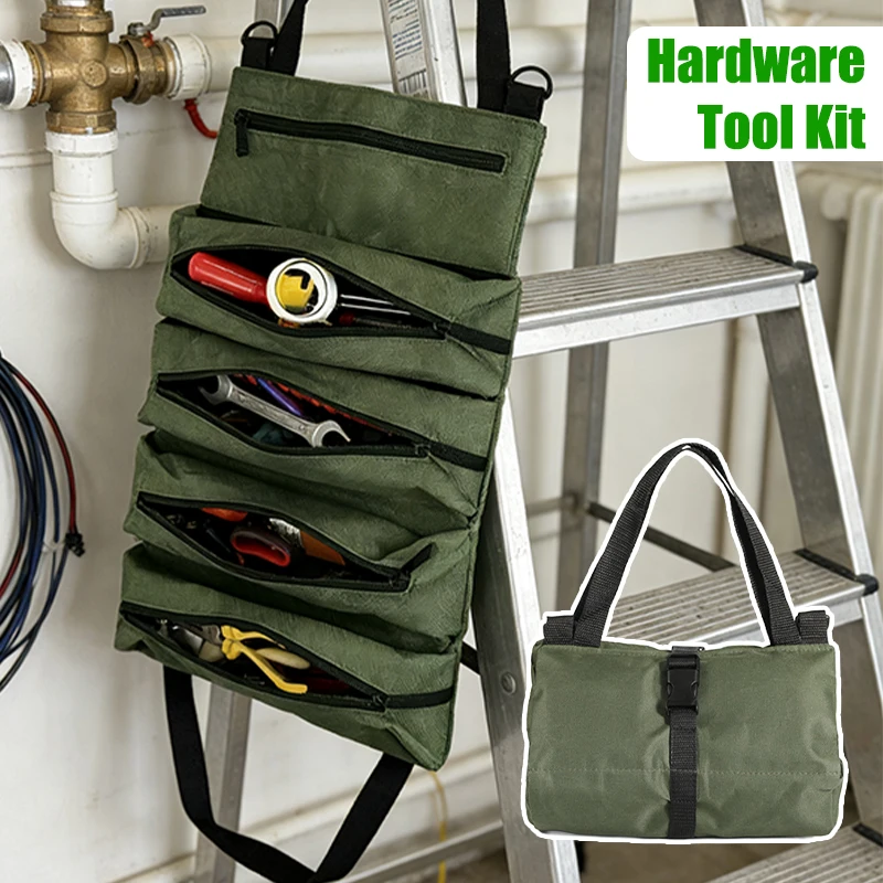 

Multi-Purpose Roll Up Tool Bag With 5Interior Pockets Hanging Tool Zipper Carrier Tote for Mechanics/Electricians/Carpenters
