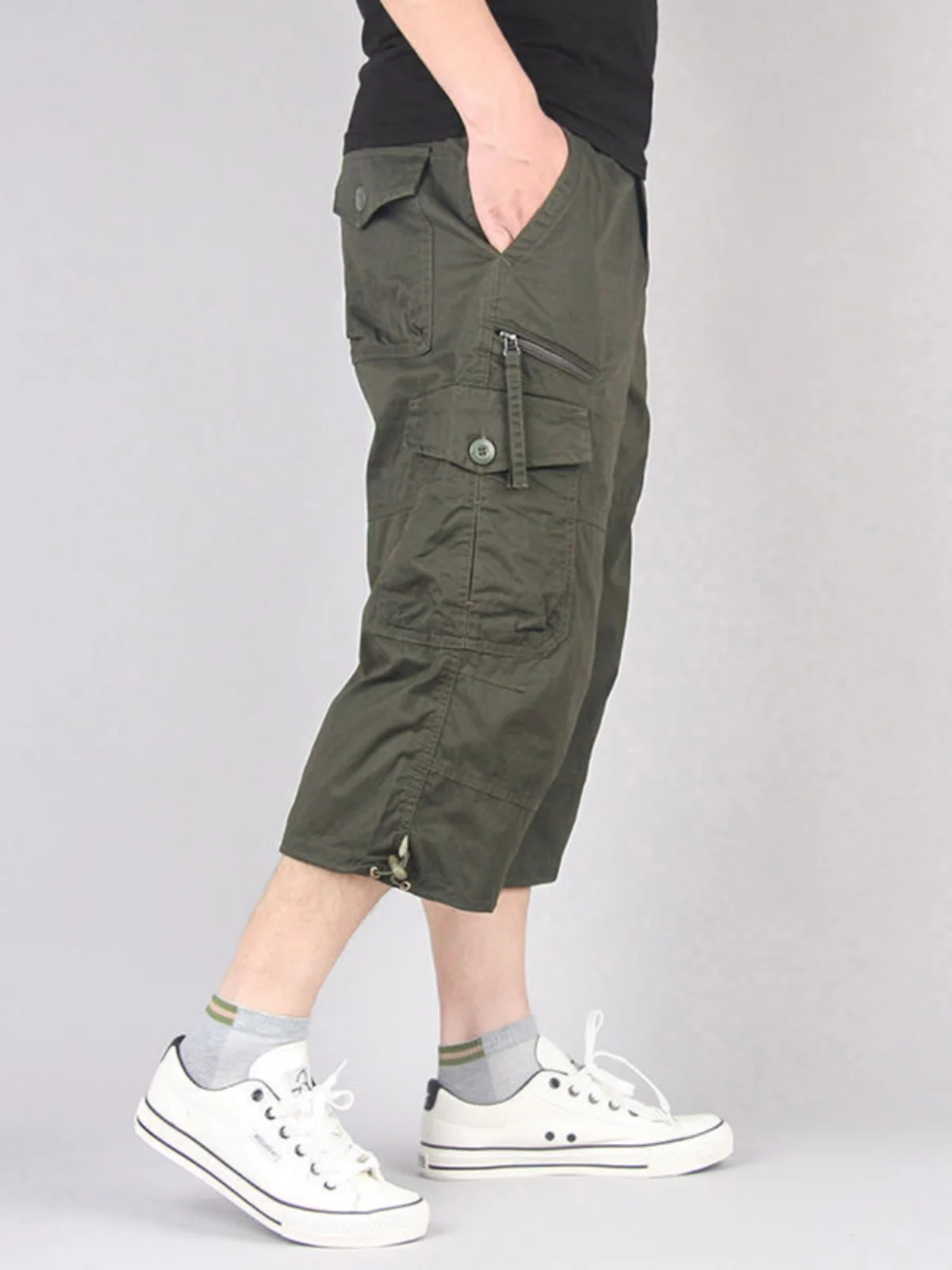 

Summer Men's Pure Cotton 7/8 Length Casual Sports Beach Workwear Loose Fit Multi-ket orts Trendy Straight Leg Pants