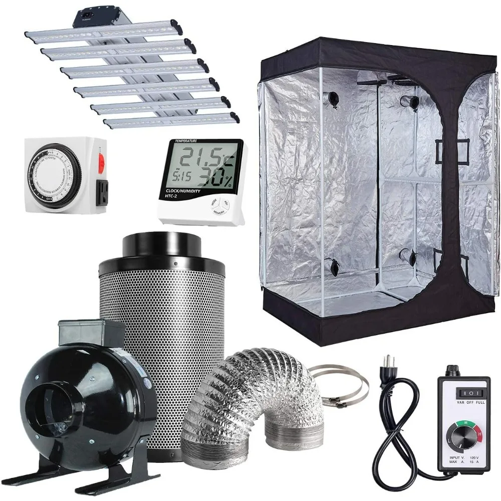 

Grow Tent Kit 2-in-1 Grow Tent Complete Kit+Full Spectrum LED Grow Light+6'' Ventilation Kit for Indoor Growing