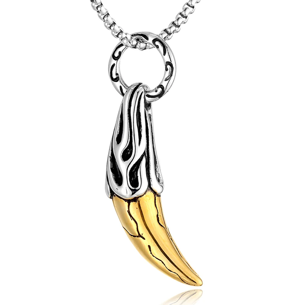 

Stainless Steel Animal Wolf Tooth Pendant Necklace Fashion Men Punk Rock Jewelry Gift For Him with Chain