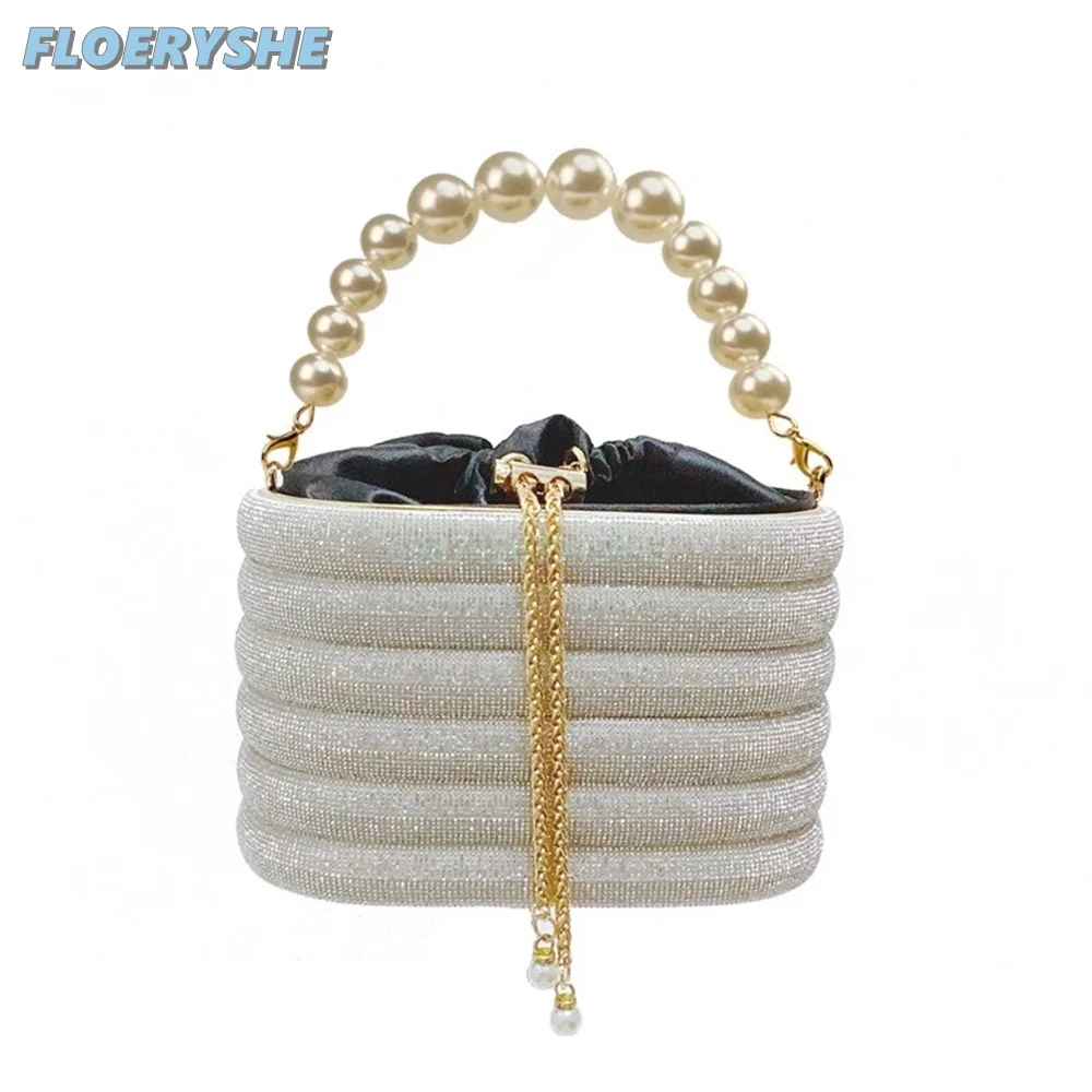 Hot Sale Luxury Rhinestone Bag Wave Color Matching Rhinestone Dinner Bag Bling Flash Diamond Handbag Pearl Chain 2024 Tassel