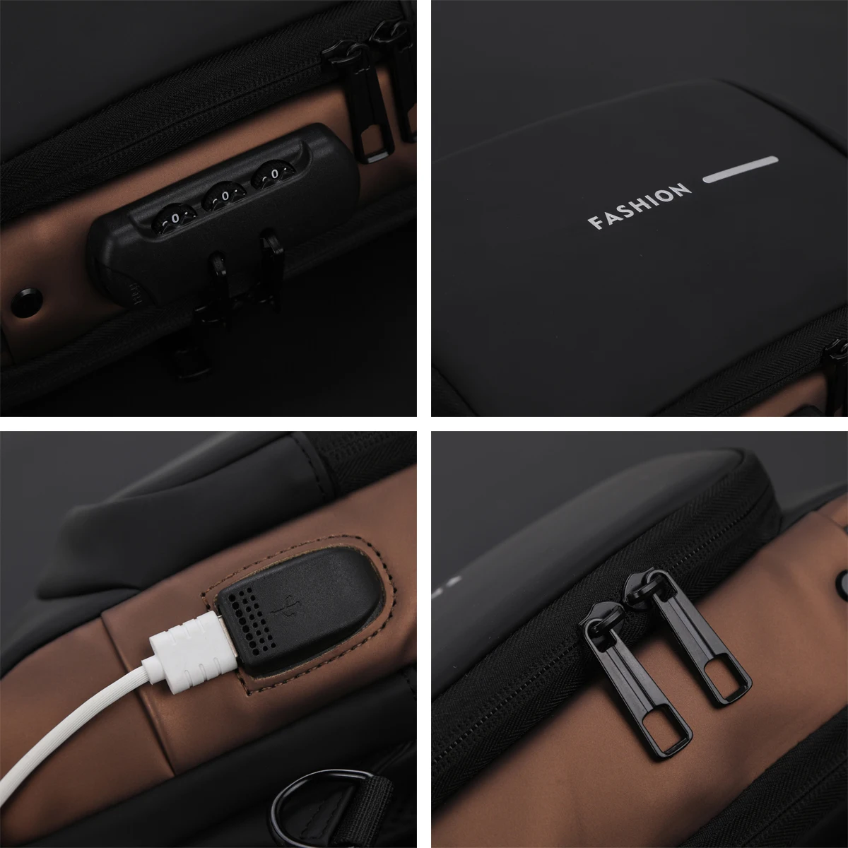 حقيبة صدر مضادة للسرقة للجنسين، شحن USB مقاومة للماء، أكسفورد متعددة الجيوب، حقيبة كتف بحزام قابل للتعديل للتنقل في صالة الألعاب الرياضية والسفر