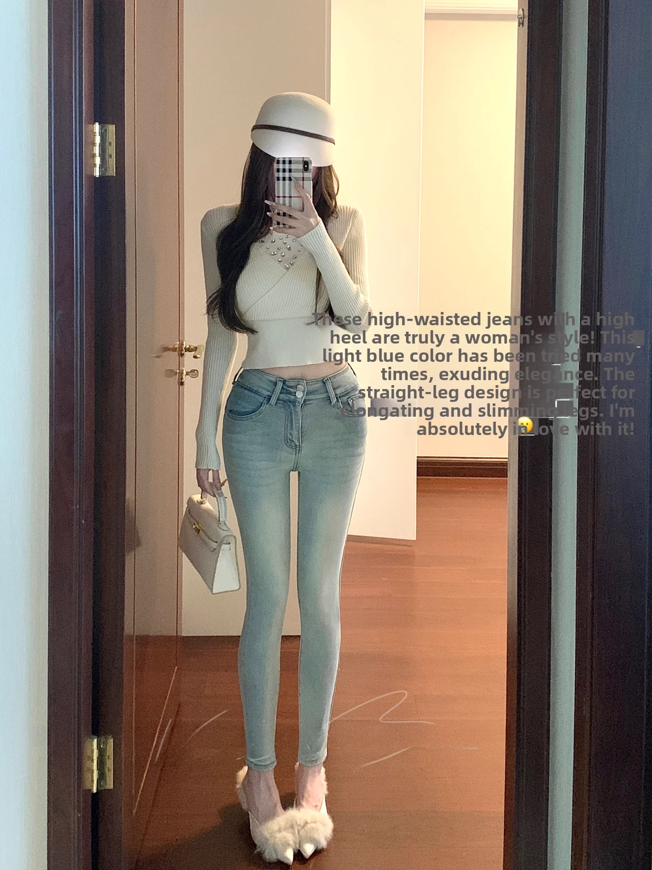 

Slim Fit High Waist Denim Jeans Retro Washed Slim Leg Jeans with Hip Padding Light Colored Wide Leg Jeans High Elastic Cotton...