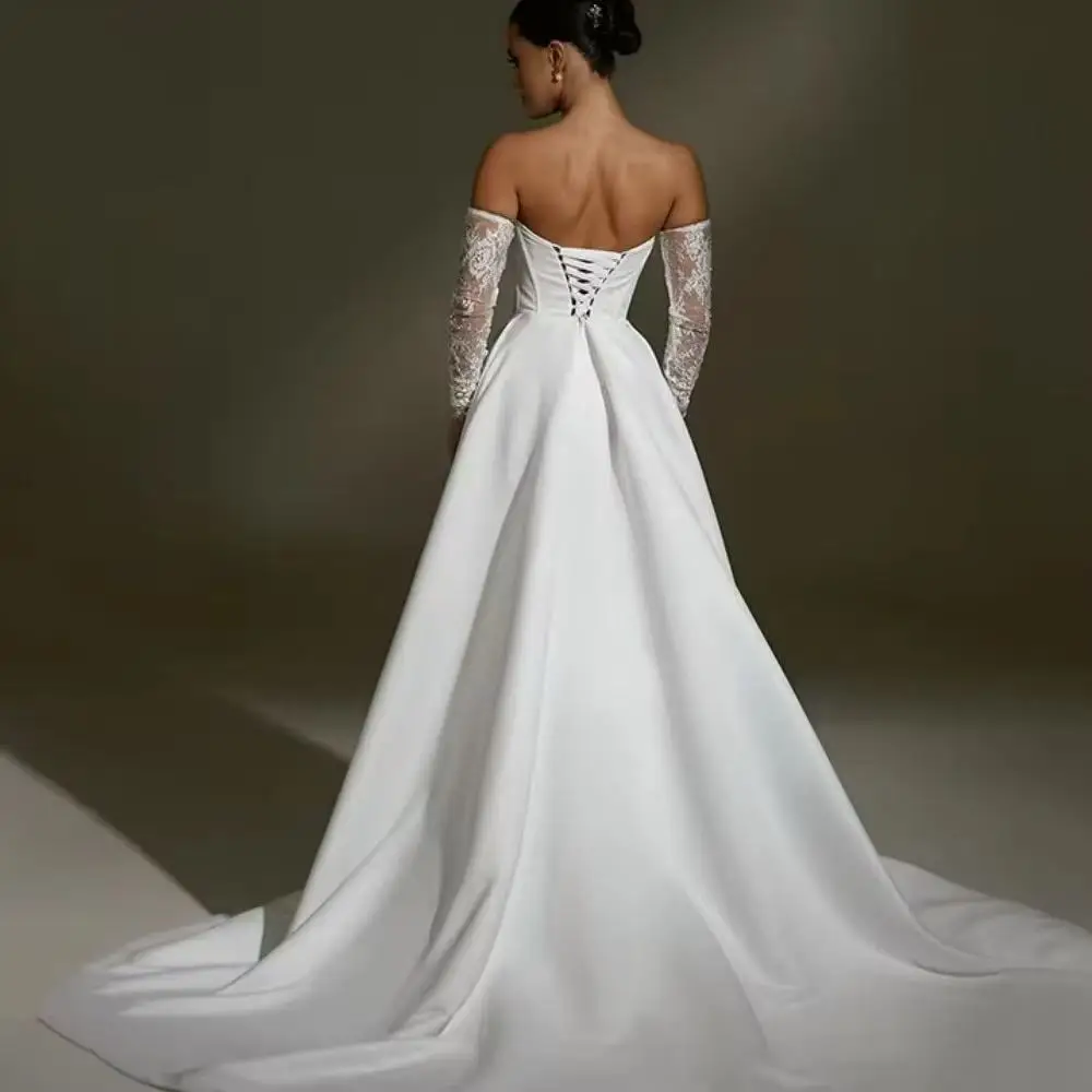 Boho Beach A-Line Wedding Dresses 2025 Sweetheart Lace Side Slit Bridal Dress White Wedding Ball Prom Gowns Customized