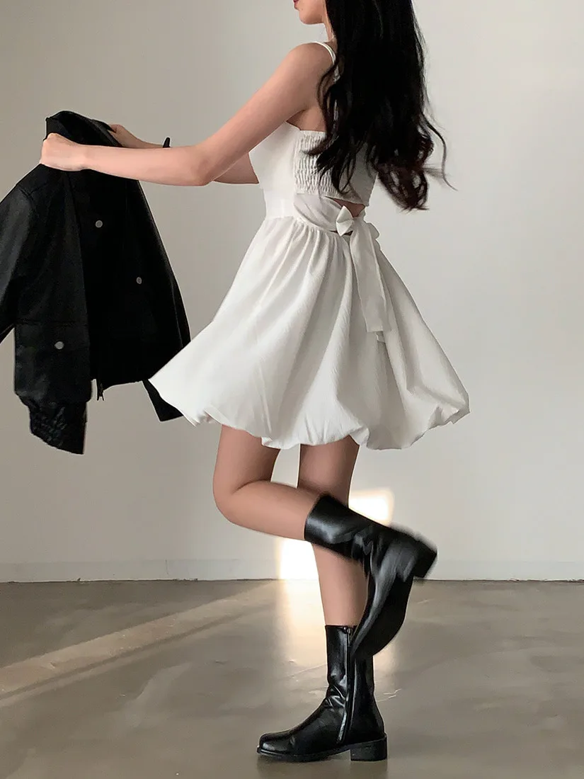 Gonna Dr Or con cinturino a forma di bocciolo di fiore pieghettato con cintura con nodo primavera estate Faion da donna Colore puro Nessun marchio