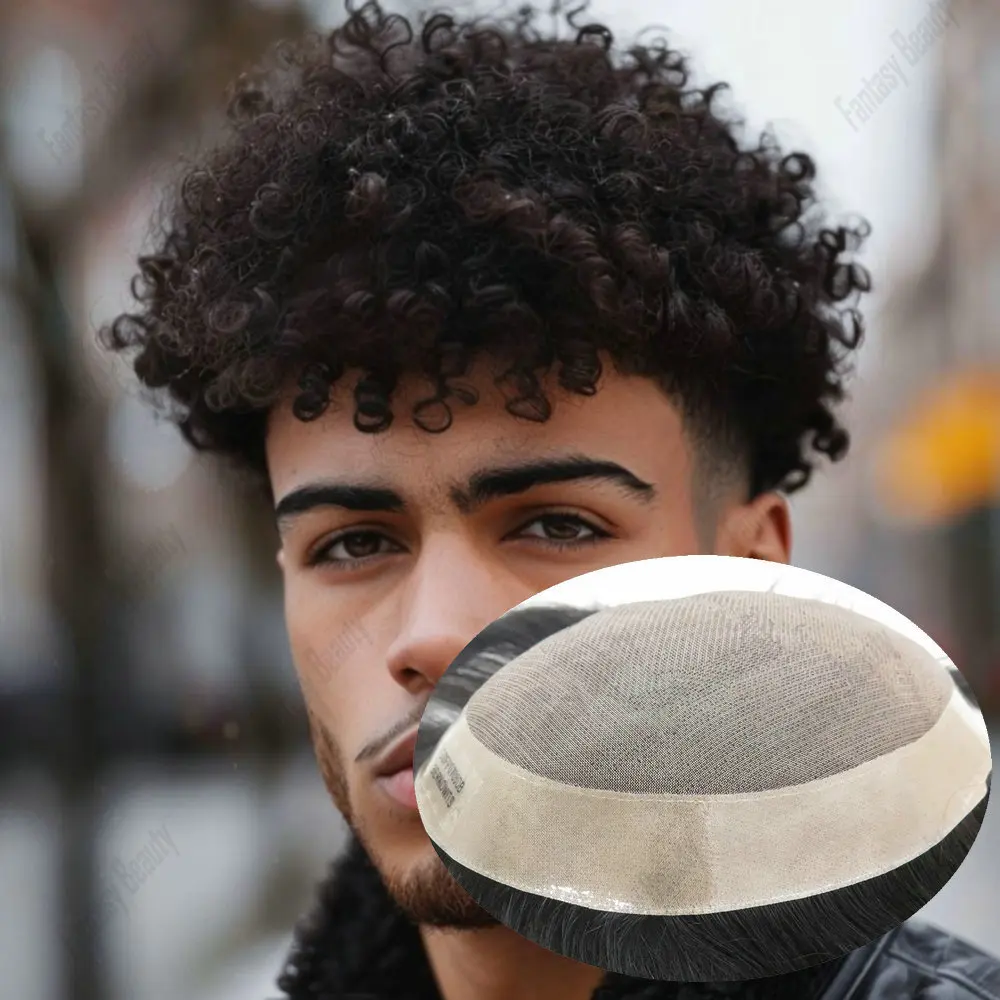 

12 мм/15 мм афро-мужской вьющийся парик для мужчин, парики из натуральных волос, прочный моно и NPU, коричневый, черный, мужская система замены волос, протез