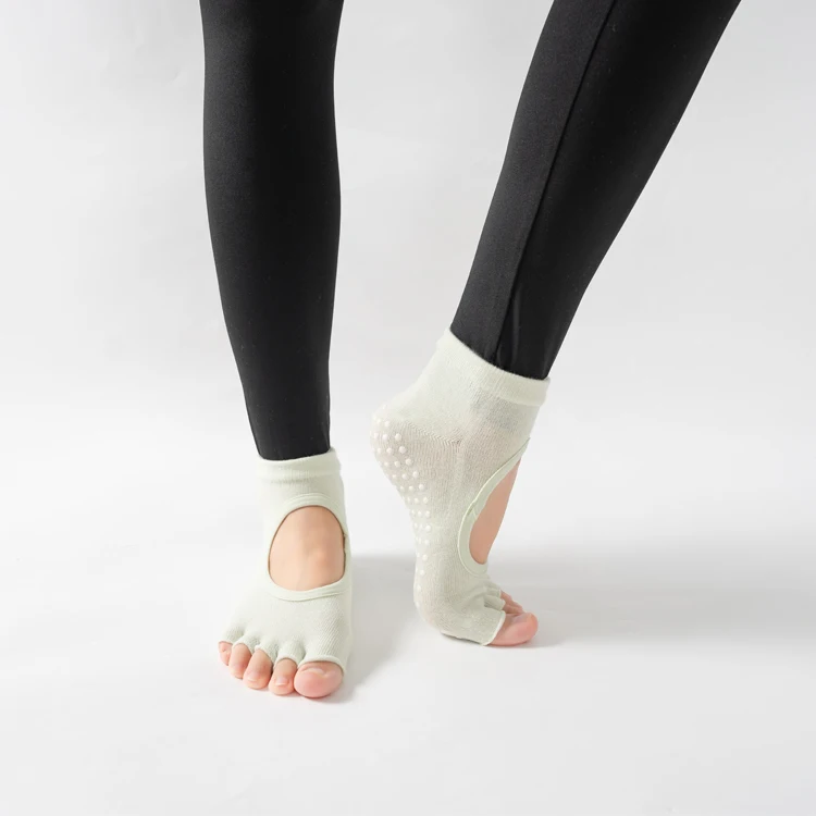 Frauen rücken freie Fünf-Zehen-Yoga-Socken rutsch feste Baumwolle Damen tanzen Balletts ocken öffnen halb atmungsaktive Fitness-Sports ocke für Pilates – Detail 20