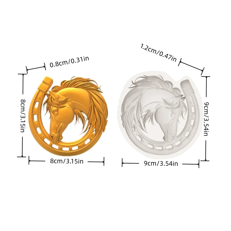 Horseshoe and Horse Head Silicone Mold for Crafting, Horseshoe Interlocking Design, Fondant Chocolate Dessert Baking Mold - view 2