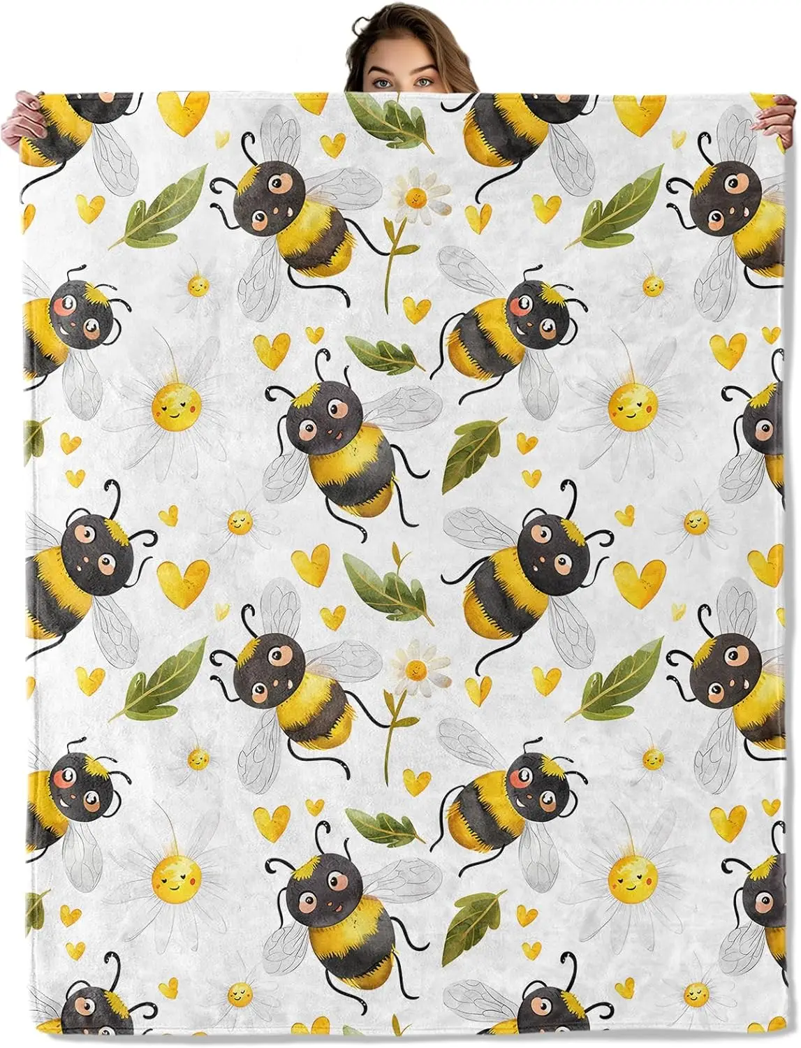 

Cute Bee and Flower Blanket 50X60 in, Flannel Throw Blankets for Travel Camping Sofa Living Room Decor, Lightweight Cozy Soft Fu