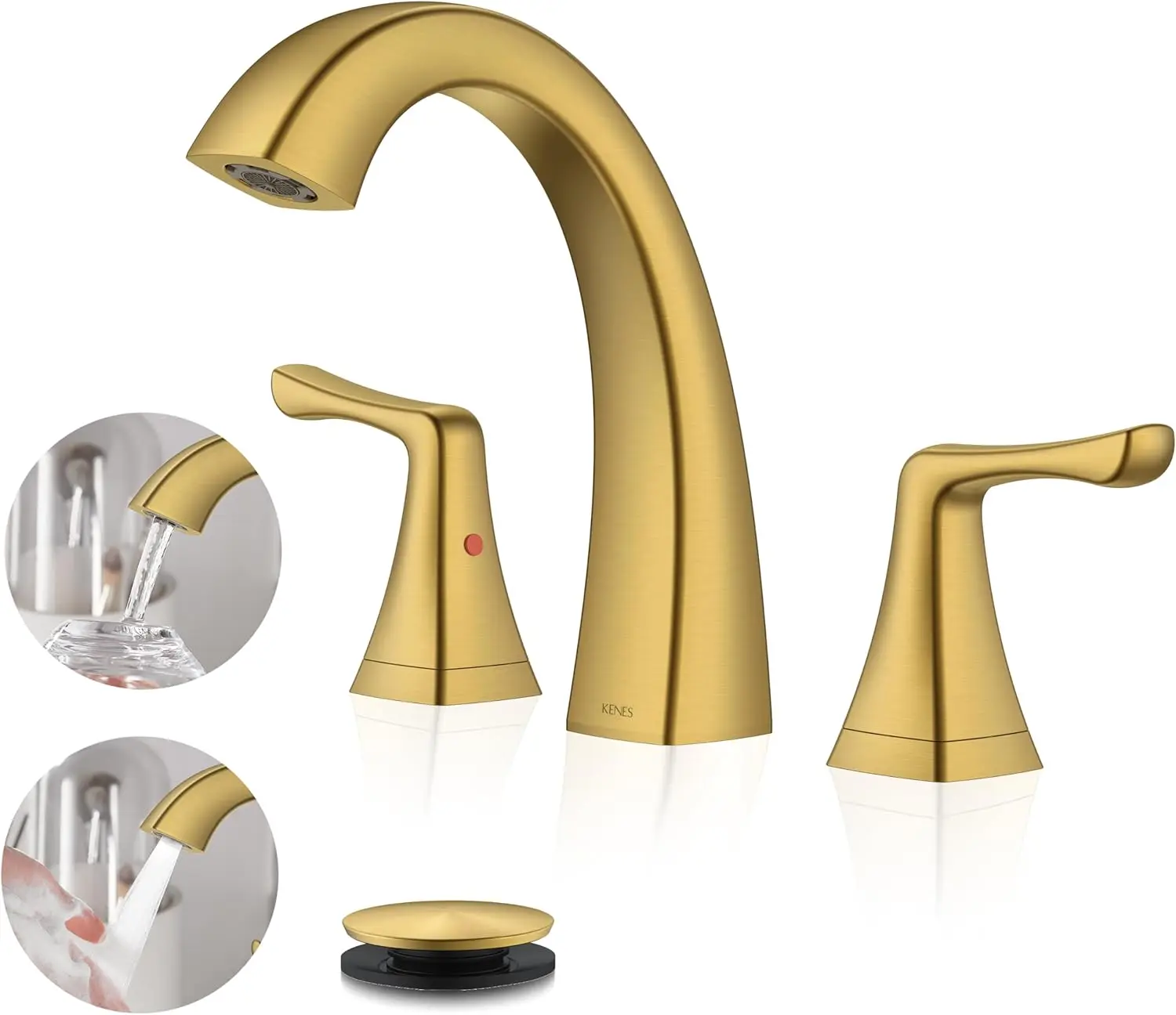 

8 Inch Widespread 3 Hole Bathroom Faucet, 2 Handle Brushed Gold Vanity Faucet with Pop Up Drain & Supply Lines