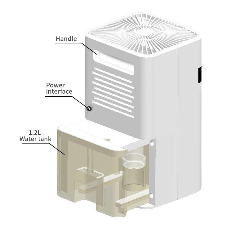 CNC LED Display Screen 1.2L Moisture Absorber, Smart Home Indoor Air Mini Dehumidifier And Dryer