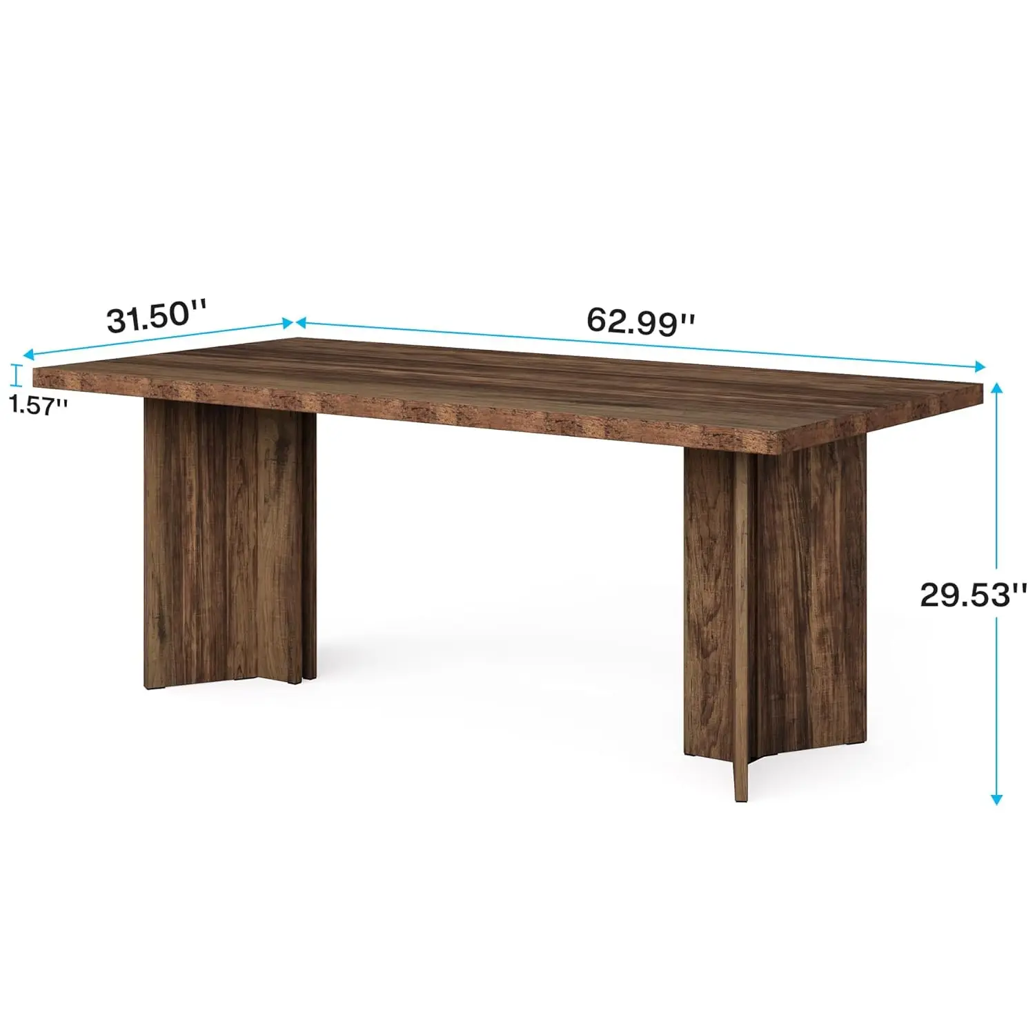 63-inch Dining Table for 4-6, Farmhouse Kitchen Table with Large Tabletop, Rectangular Dinner Eating Table for, Customized - view 2