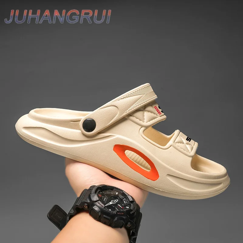 Mens Summer Slippers Soft Bottom Sports Driving Beach Sandals Slip-On EVA Outsole Breathable Open-Toe Clogs Slippers Thick-Soled