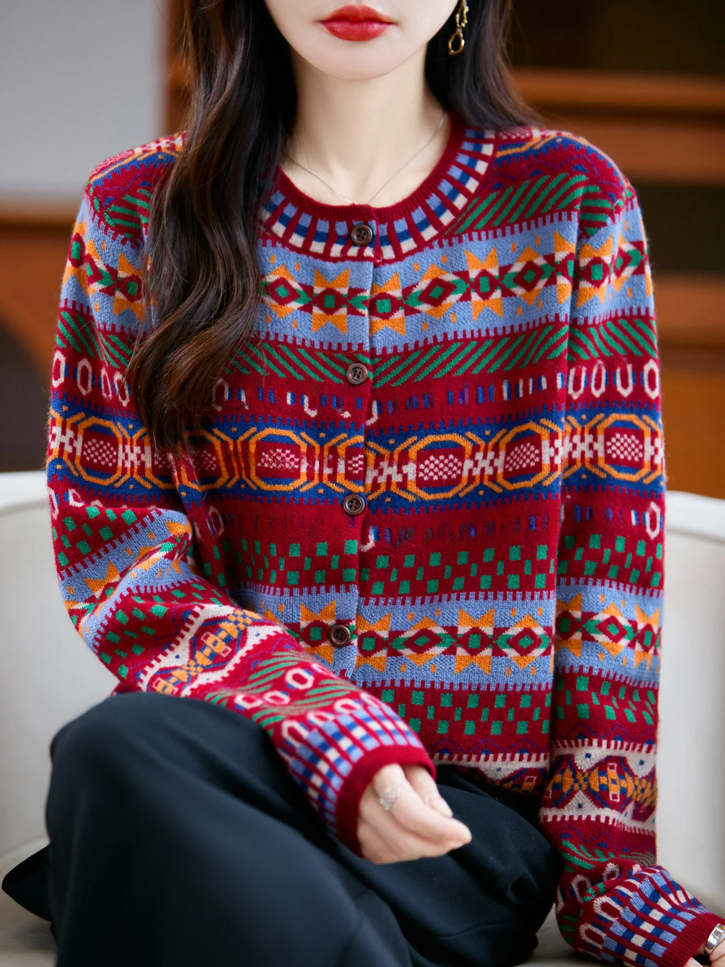 

Модный вязаный кардиган в стиле ретро, женский ранний осенний новый мягкий свободный крой, длинный све, круглый, с открытой передней частью, куртка