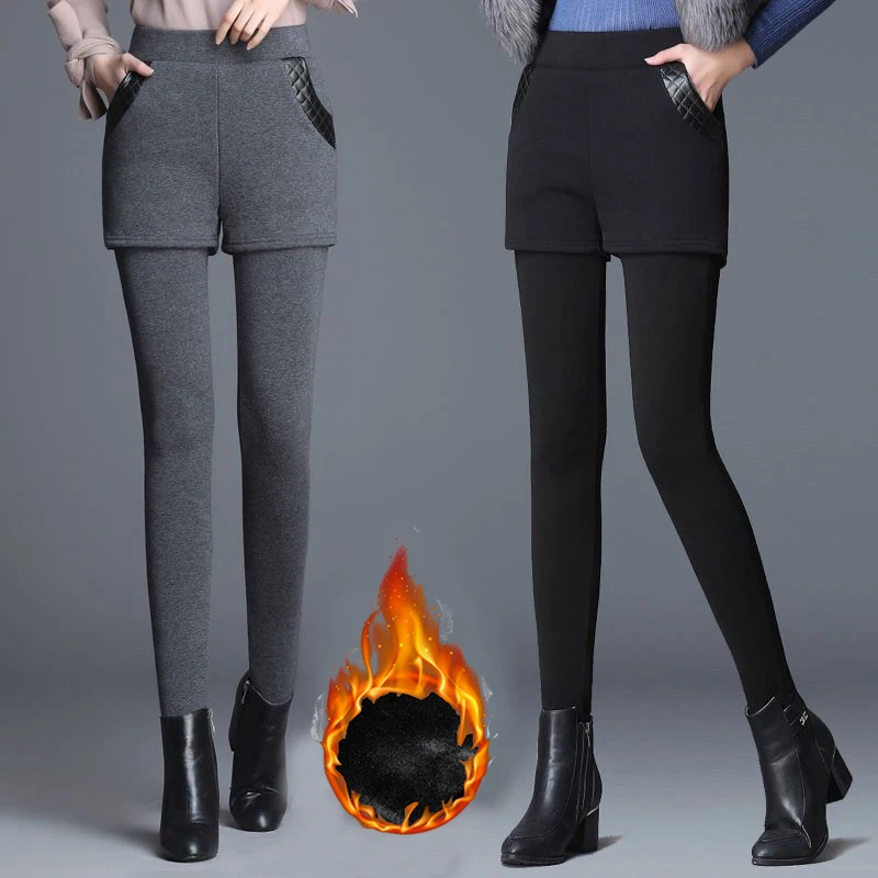 冬用女性用細身ストレートレッグサーマルパンツ レディース スノー ウォーム ハイウエスト プラッシュパンツ 女性用シックなデイリーフリースパンツ