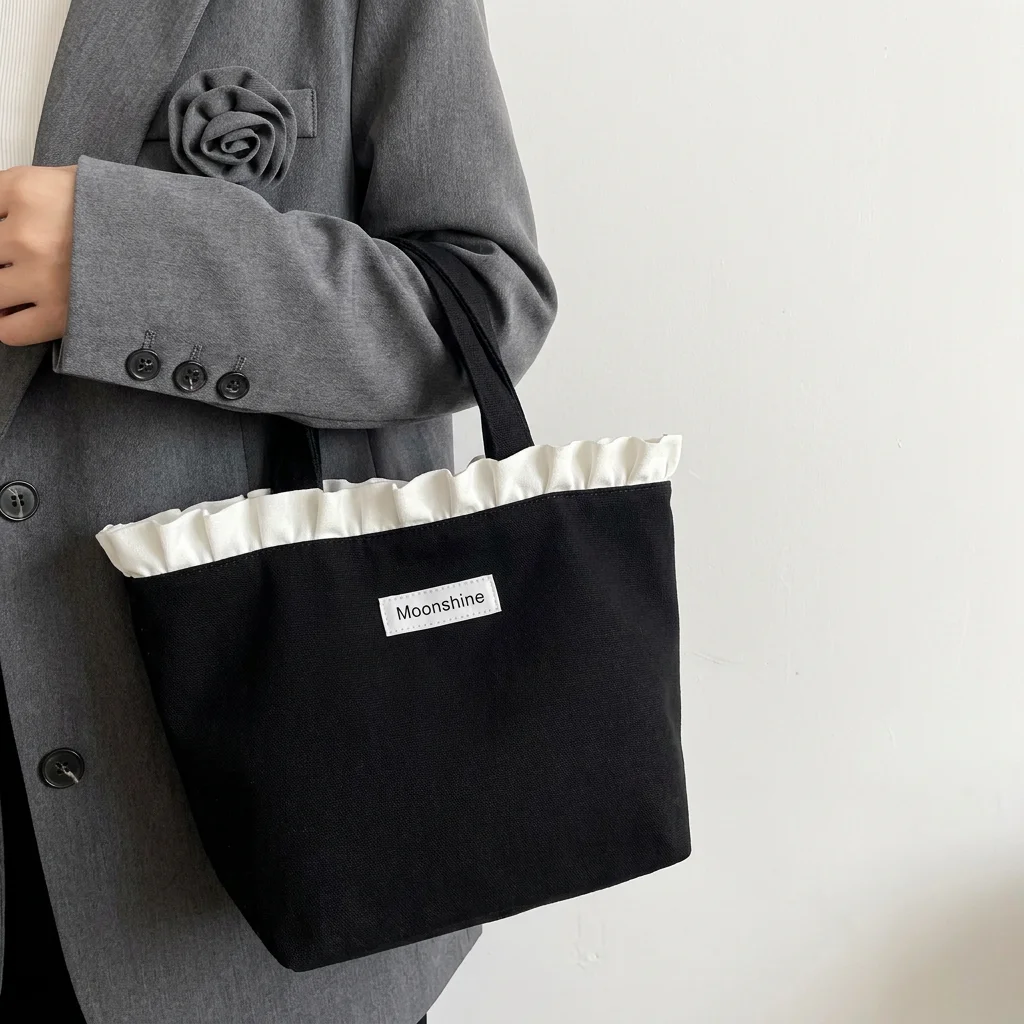 

Large Capacity Shoulder Bag Trendy Lace Canvas Tote Bag Solid Color Handbag Storage Mommy Handbag Birthday Gifts Beach Vacation