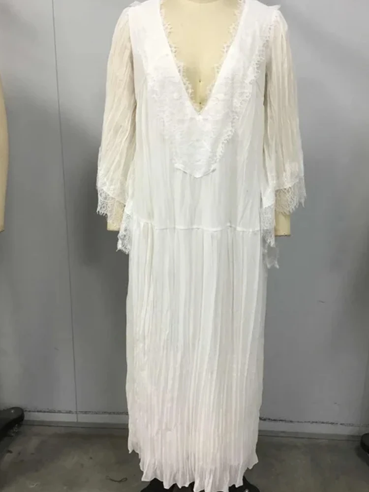Women Boho Lace V Neck Maxi Dress Batwing Flare Sleeve Loose Flow Tiered Long Dress Vintage Cover Up Casual Bohemian Sundress
