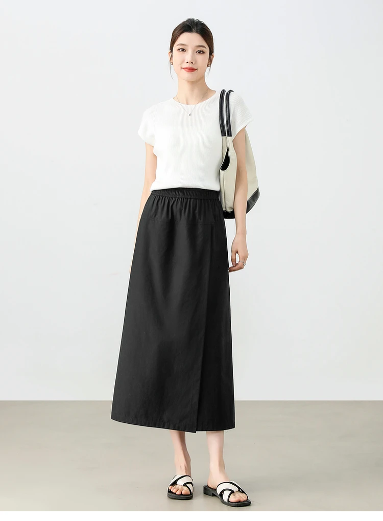 SENTUBILA Patchwork Pants Skirt for Women 2025 Spring A-line Cargo Pant Elastic Waist Casual Loose Slit Solid Trousers 151K57777