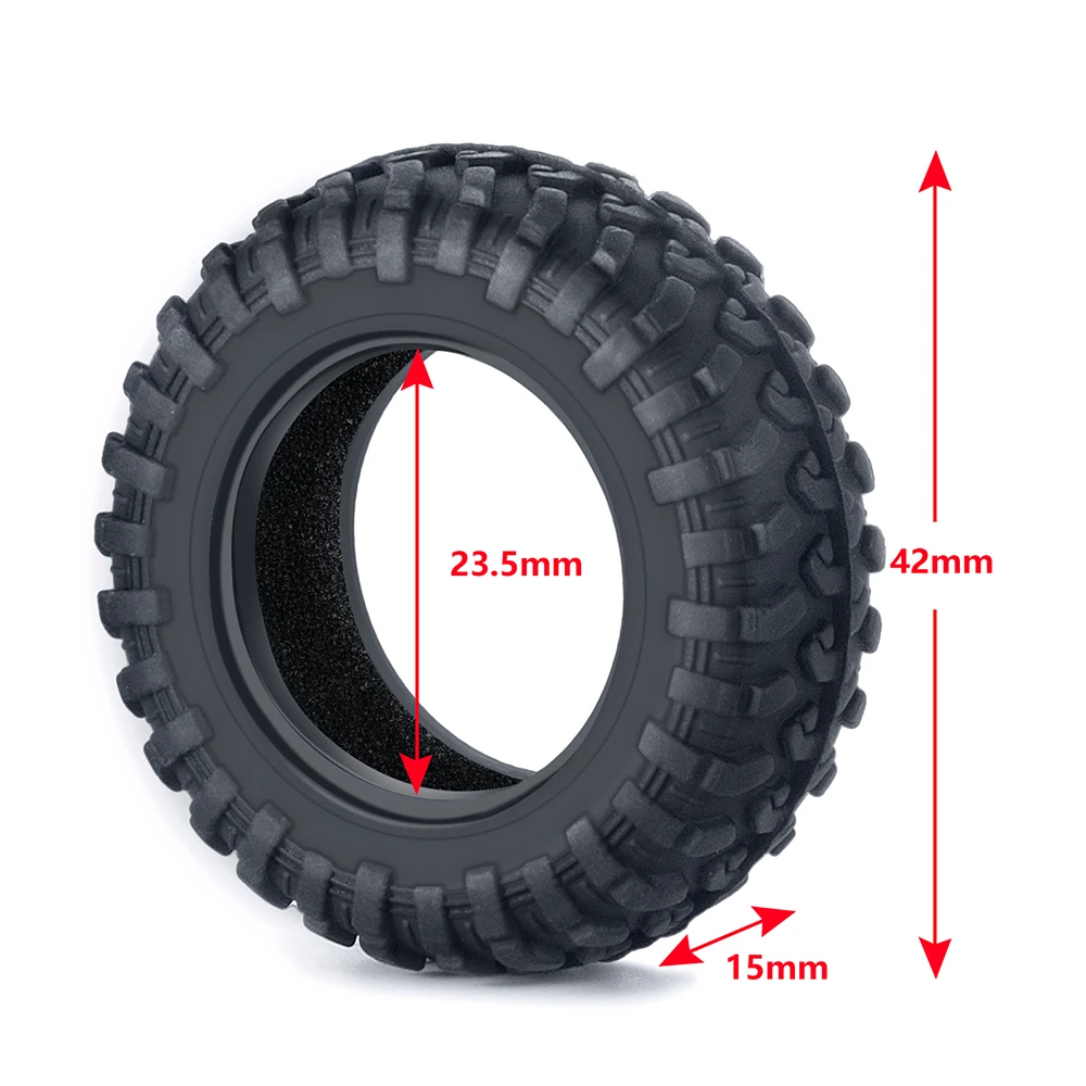 YEAHRUN 4Pcs Aluminum Wheel Rims + Rubber Tires for Axial SCX24 Kyosho Miniz 4x4 Wrangler Rubicon 1/24 Jimny 1/18 RC Crawler Car