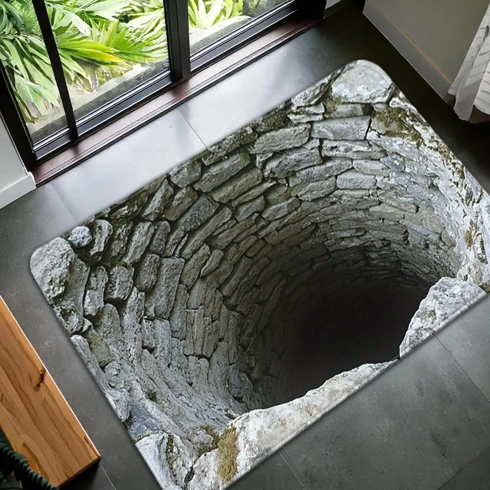 3D Floor Mats Optical Illusion Abyss Brick Stone Trap Illusion Non-Slip Absorbent Doormat 20x32