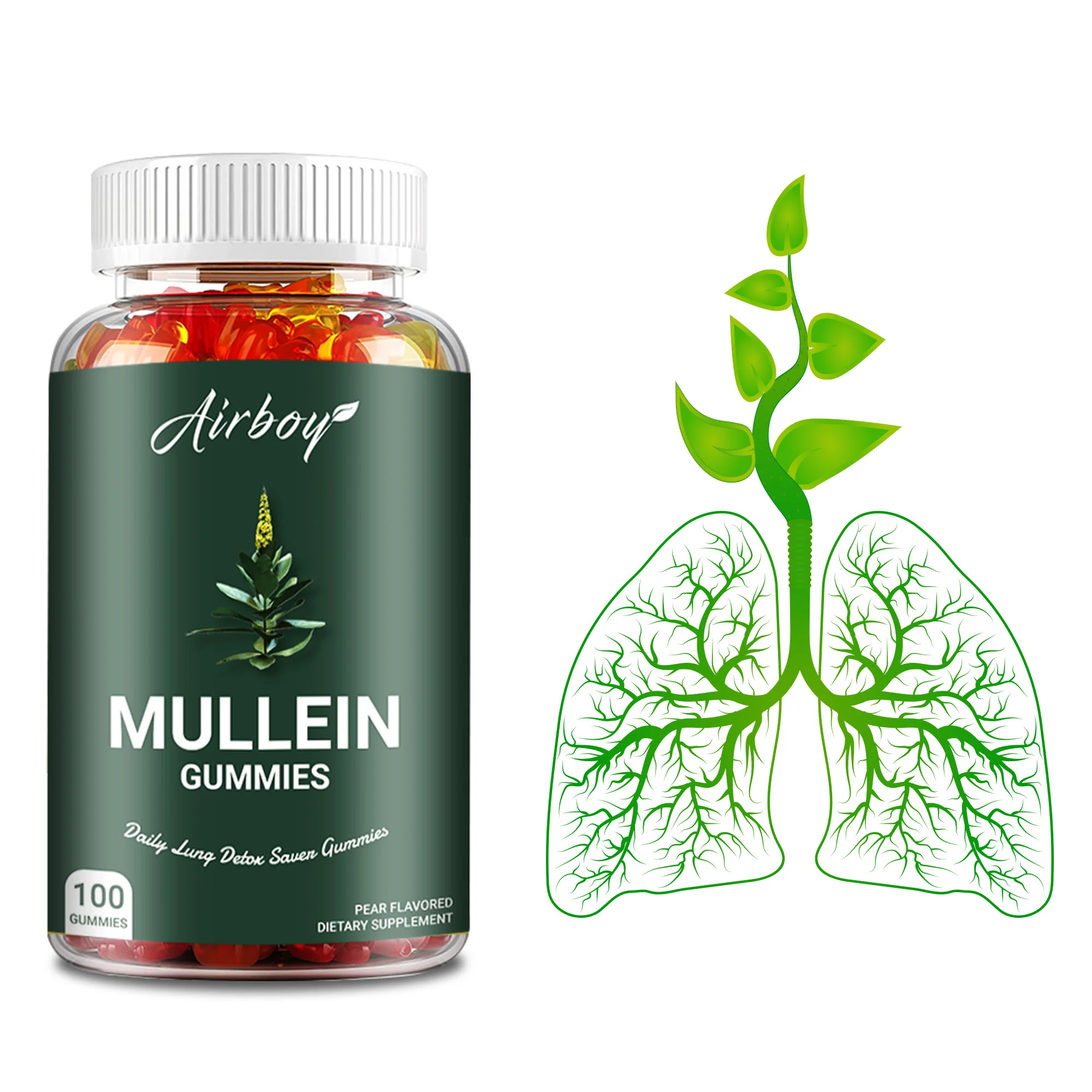 

Mullein Gummies - Lung Cleansing, Maintains Lung Health, Promotes Respiratory Health, Boosts Immunity